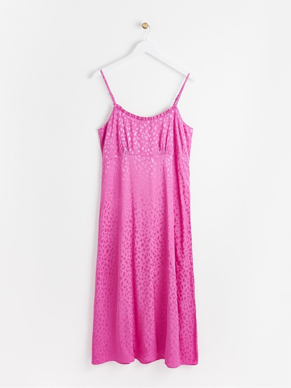 Bias-Cut Pink Slip Midi Dress with Subtle Jacquard